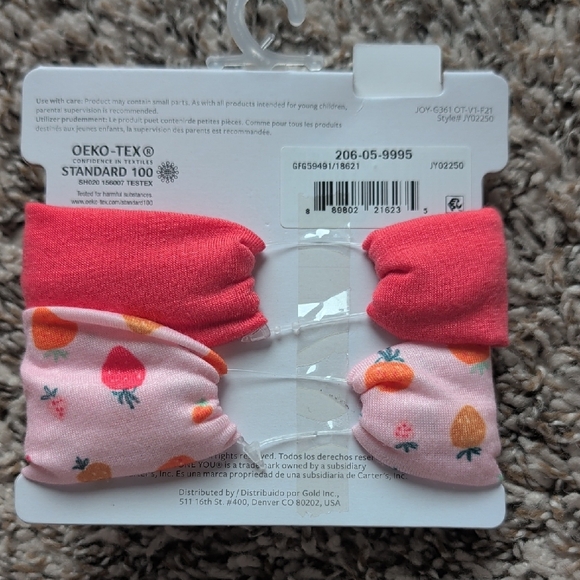Carter's Coral and Pink Fruit Pattern Kids Headband Set - Picture 2 of 2
